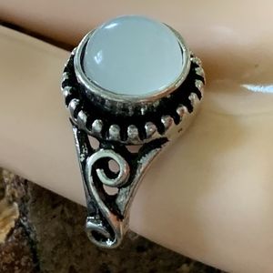 White Jasper Antique Silver Ring Celtic Spiral